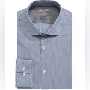Calvin Klein Striped Cotton Dress Shirt-BLUE-15.5-34/35 Extreme Slim Fit